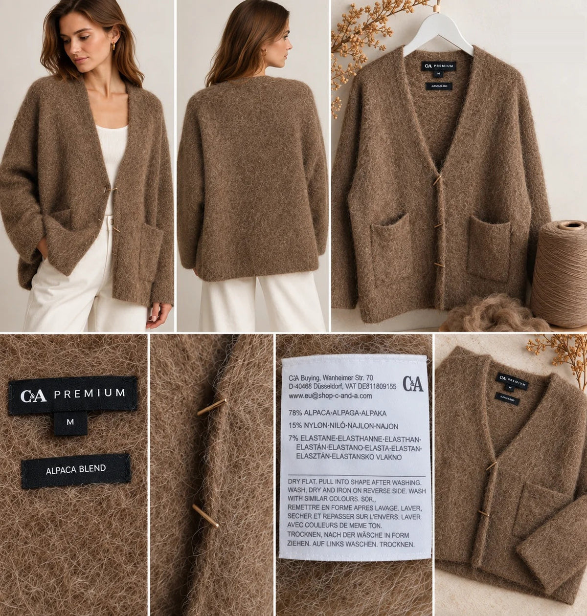 C&A Premium alpakos mišinio kardiganas – rusvai rudas, didelio silueto – produkto nuotrauka
