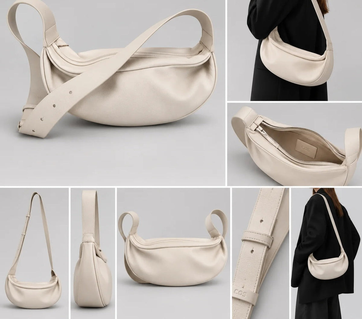 COS odinė crossbody rankinė, kreminė