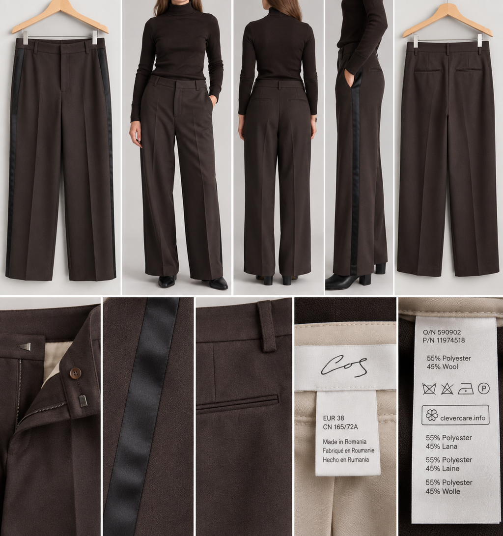 COS Atelier kelnės – rudos, vilnos mišinio, 38