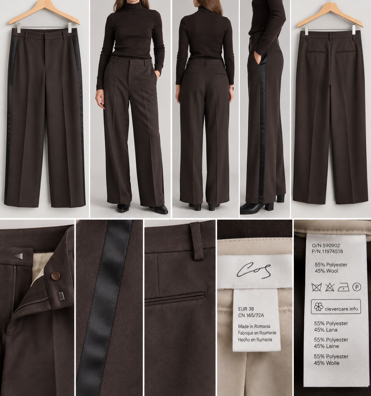 COS Atelier kelnės – rudos, vilnos mišinio, 38