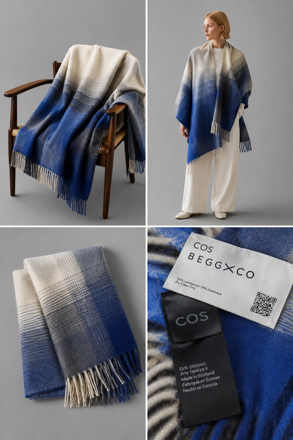 COS × Begg x Co vilnos ir kašmyro pledas – mėlynos, pilkos ir kreminės spalvų – produkto nuotrauka