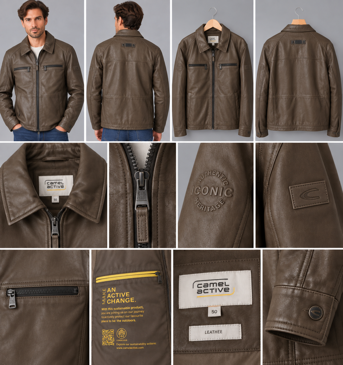 Kurtka skórzana Camel Active – brązowa, rozmiar 50