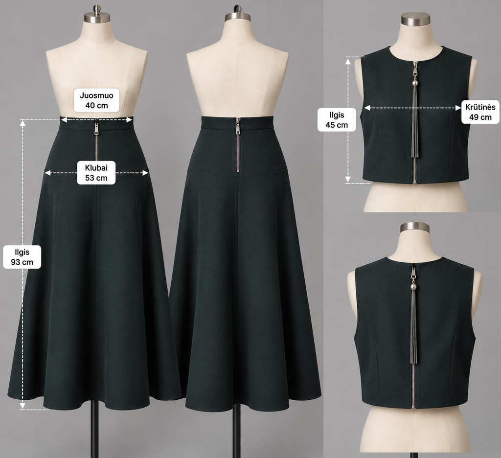 COS Atelier komplektas – sijonas ir liemenė, tamsiai žalias, vilnos mišinys