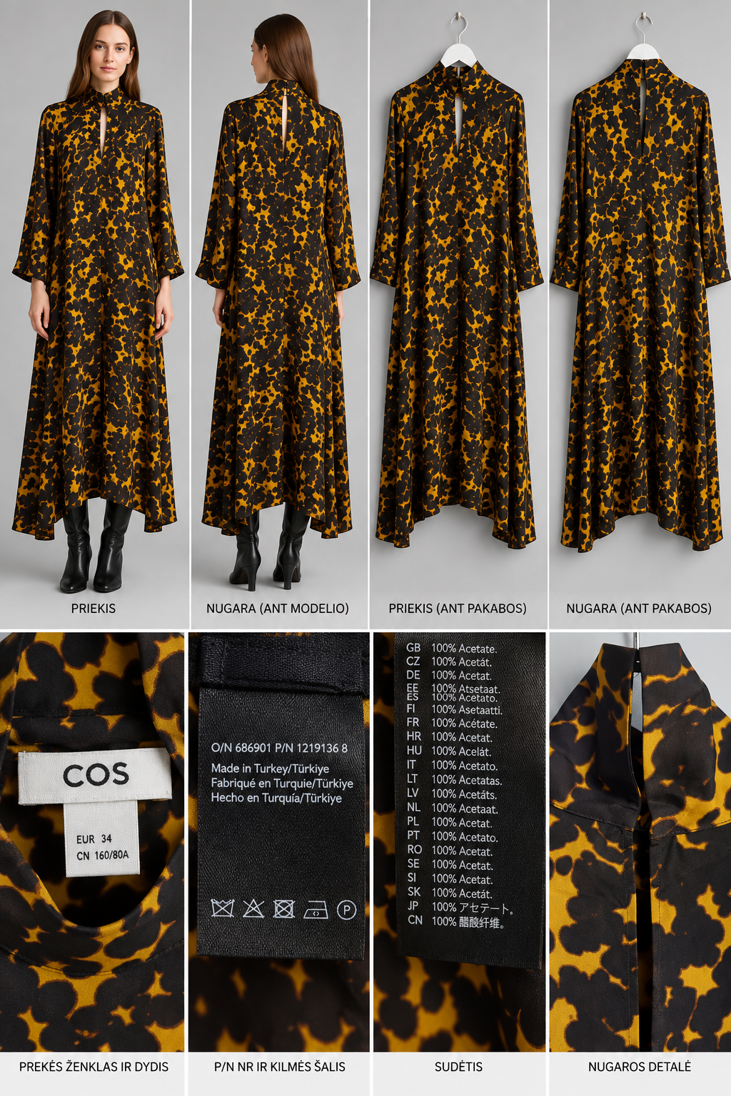COS midi suknelė – aukštas kaklas, acetatas, dydis 34
