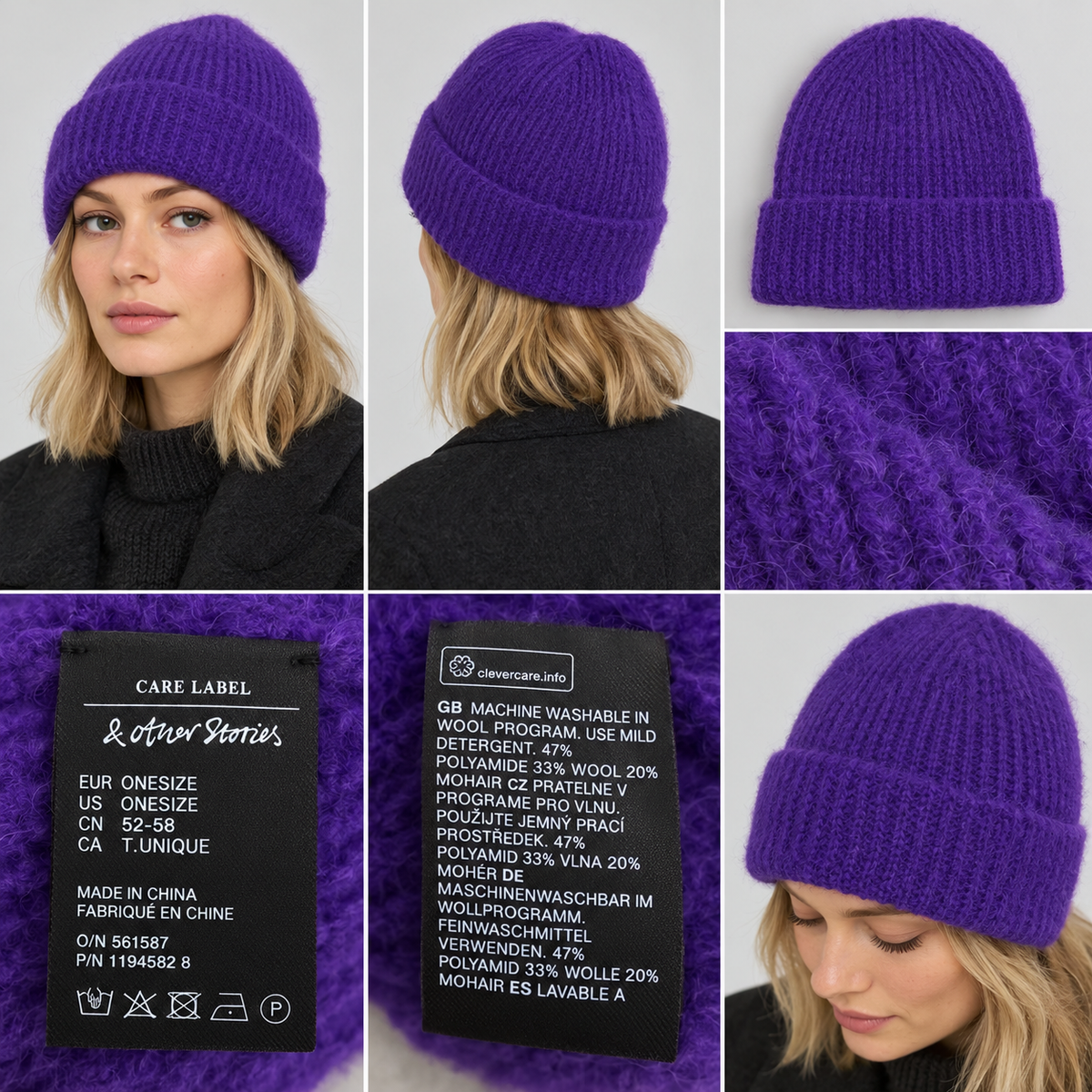 & Other Stories megzta kepurė – violetinė, moherio mišinys