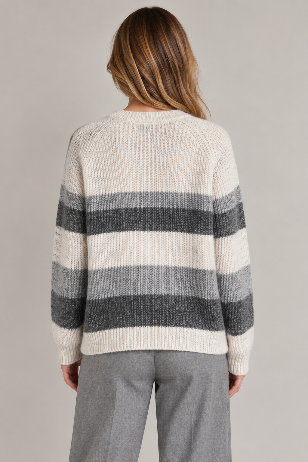 C&A Premium Cashmere Sweater – Grey Striped, L