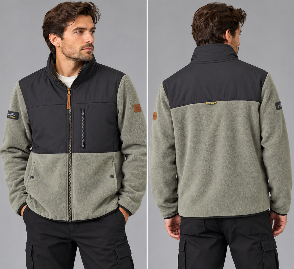 Camel Active Men's Zip-Up Fleece Sweater – Black / Grey, Sizes 48 and 50