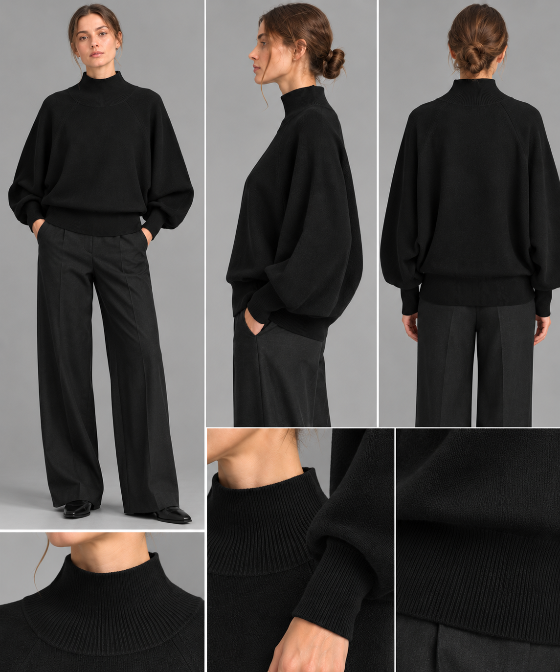 Sweter COS – czarna wełna, wysoki prążkowany golf