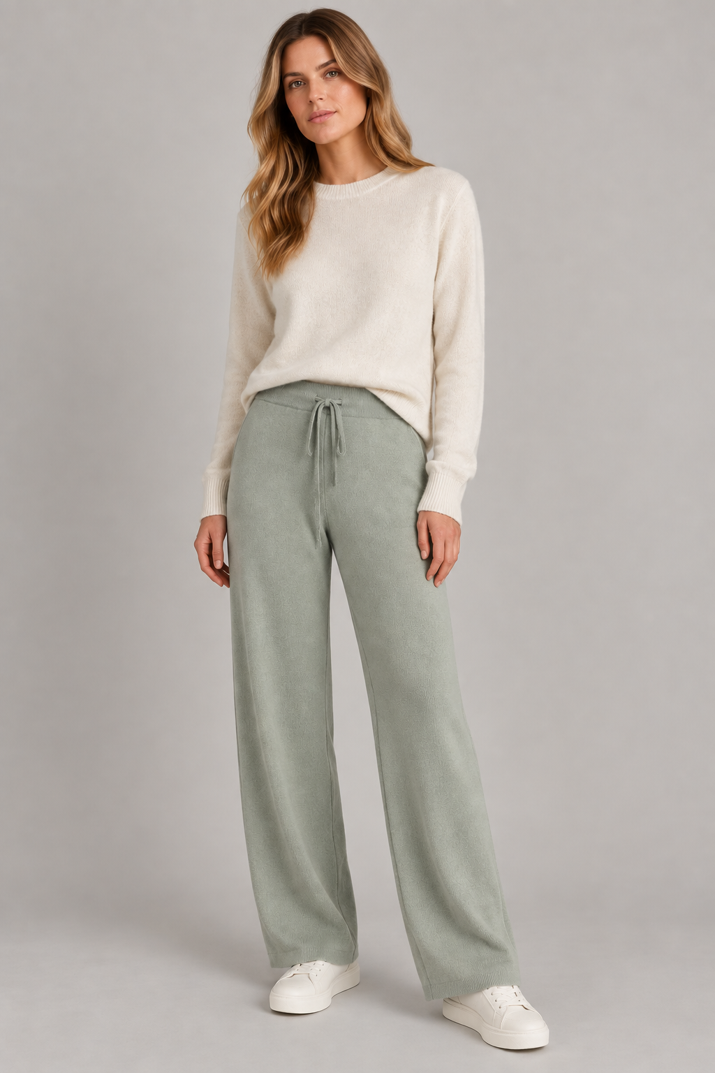 H&M kašmyro kelnės – pilkšvai žalsvos, tiesaus silueto, XS