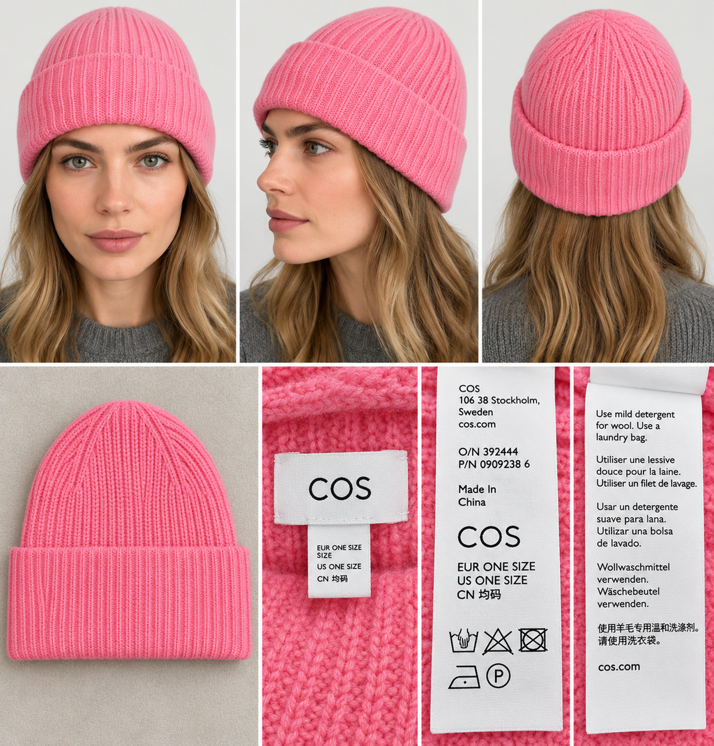 COS megzta kepurė – rožinė, ONE SIZE