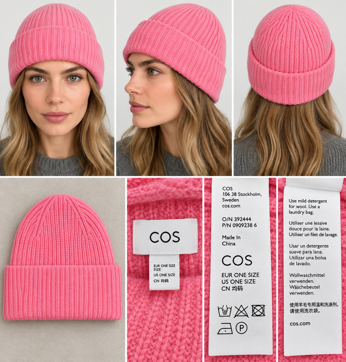 COS megzta kepurė – rožinė, ONE SIZE