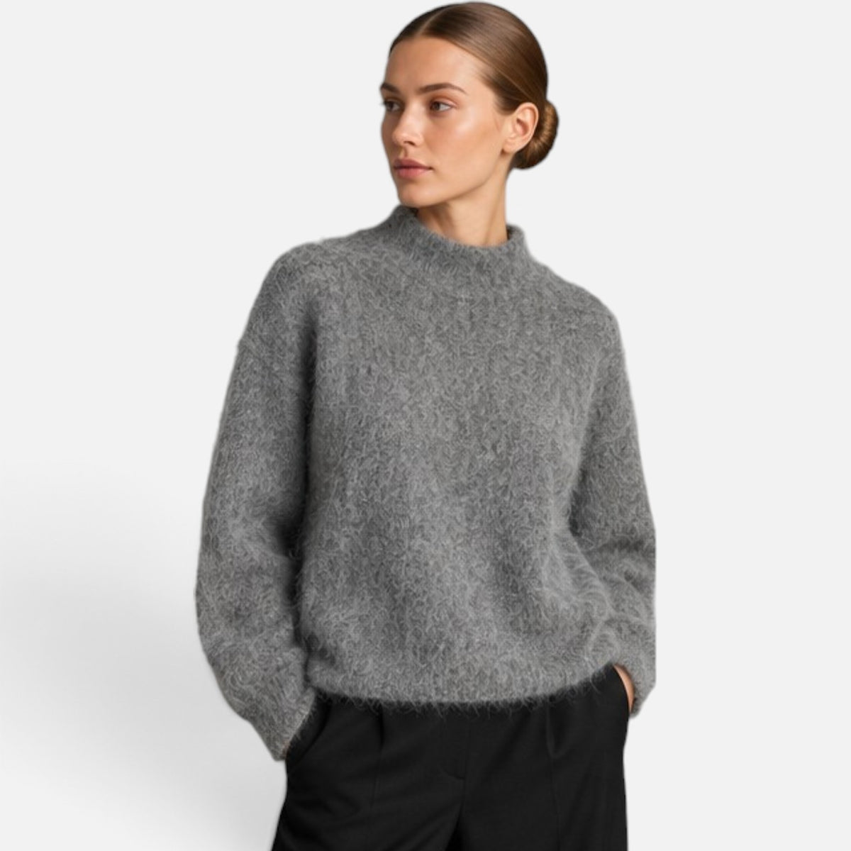 C&A Premium alpakos mišinio megztinis – pilkas, aukštu kaklu, S
