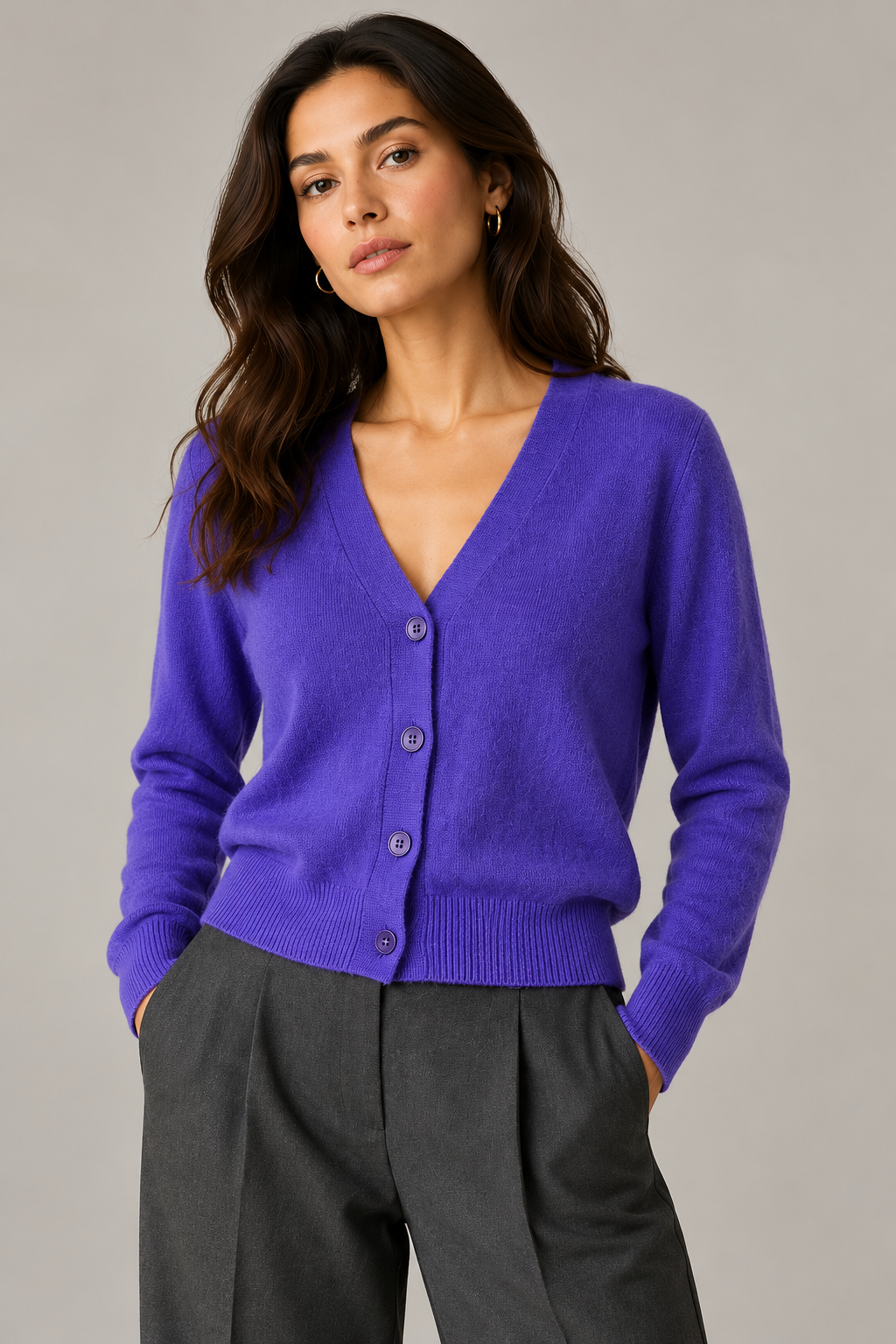 C&A Premium kašmyro kardiganas – violetinė spalva, V iškirptė