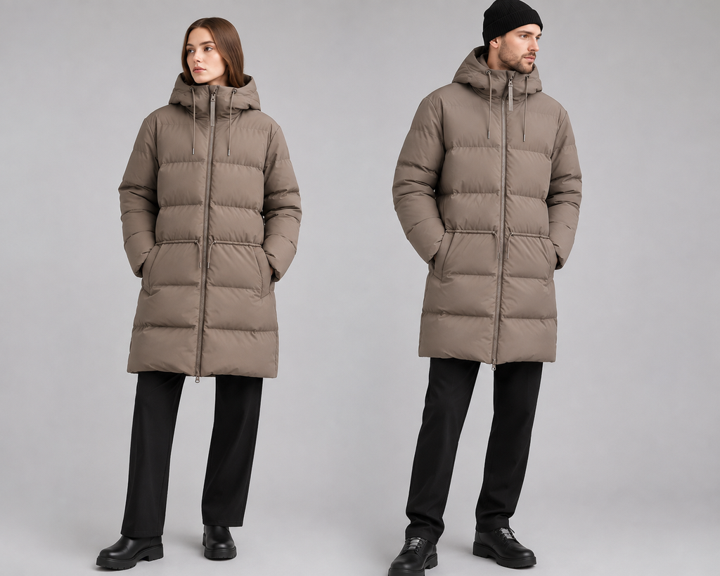 RAINS pūkinis paltas – unisex, sutraukiamas juosmuo, atsparus lietui – produkto nuotrauka 2