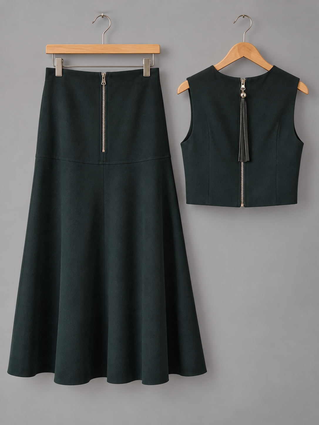 COS Atelier komplektas – sijonas ir liemenė, tamsiai žalias, vilnos mišinys