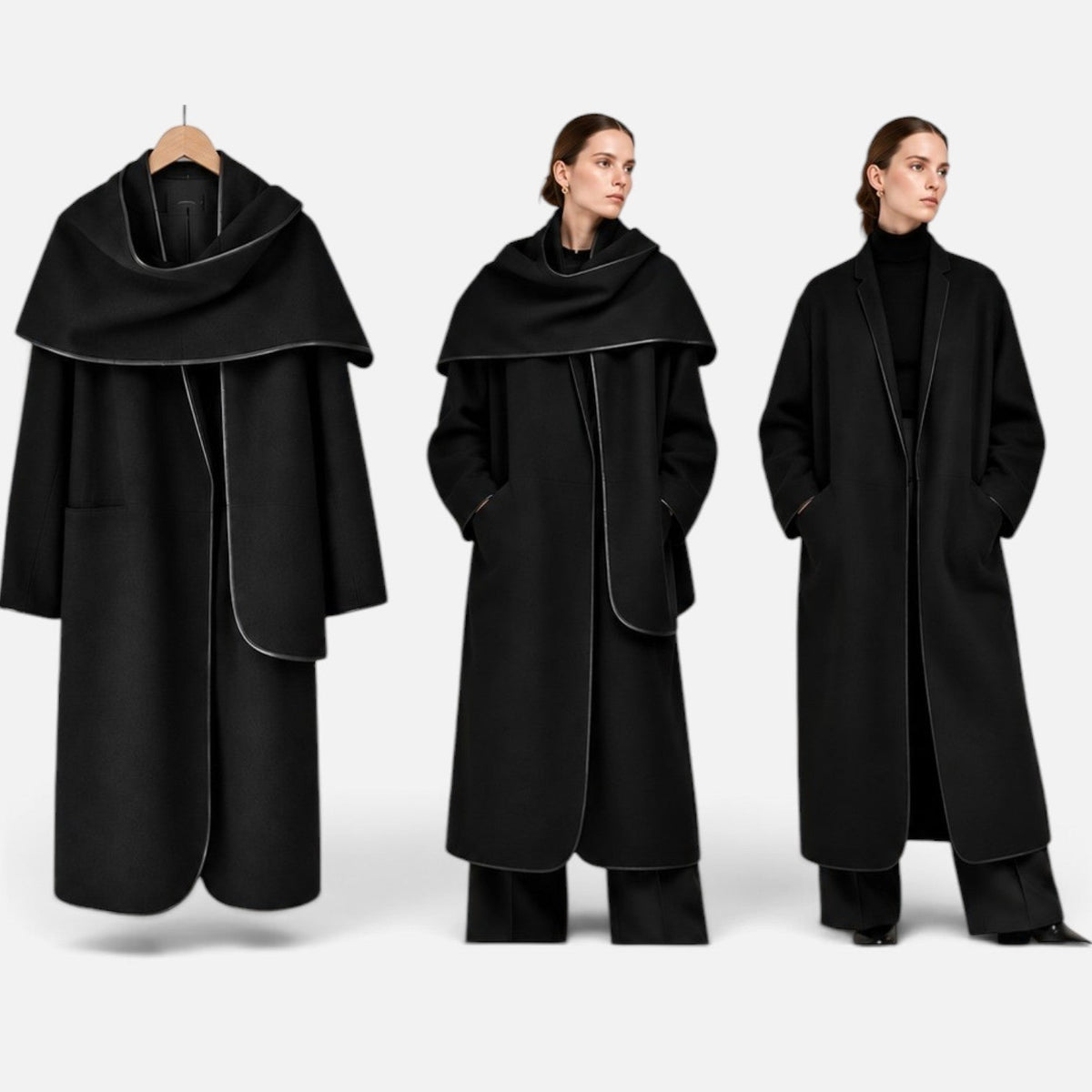 COS paltas – vilnos mišinys, oversized, su nuimama skara – produkto nuotrauka 1