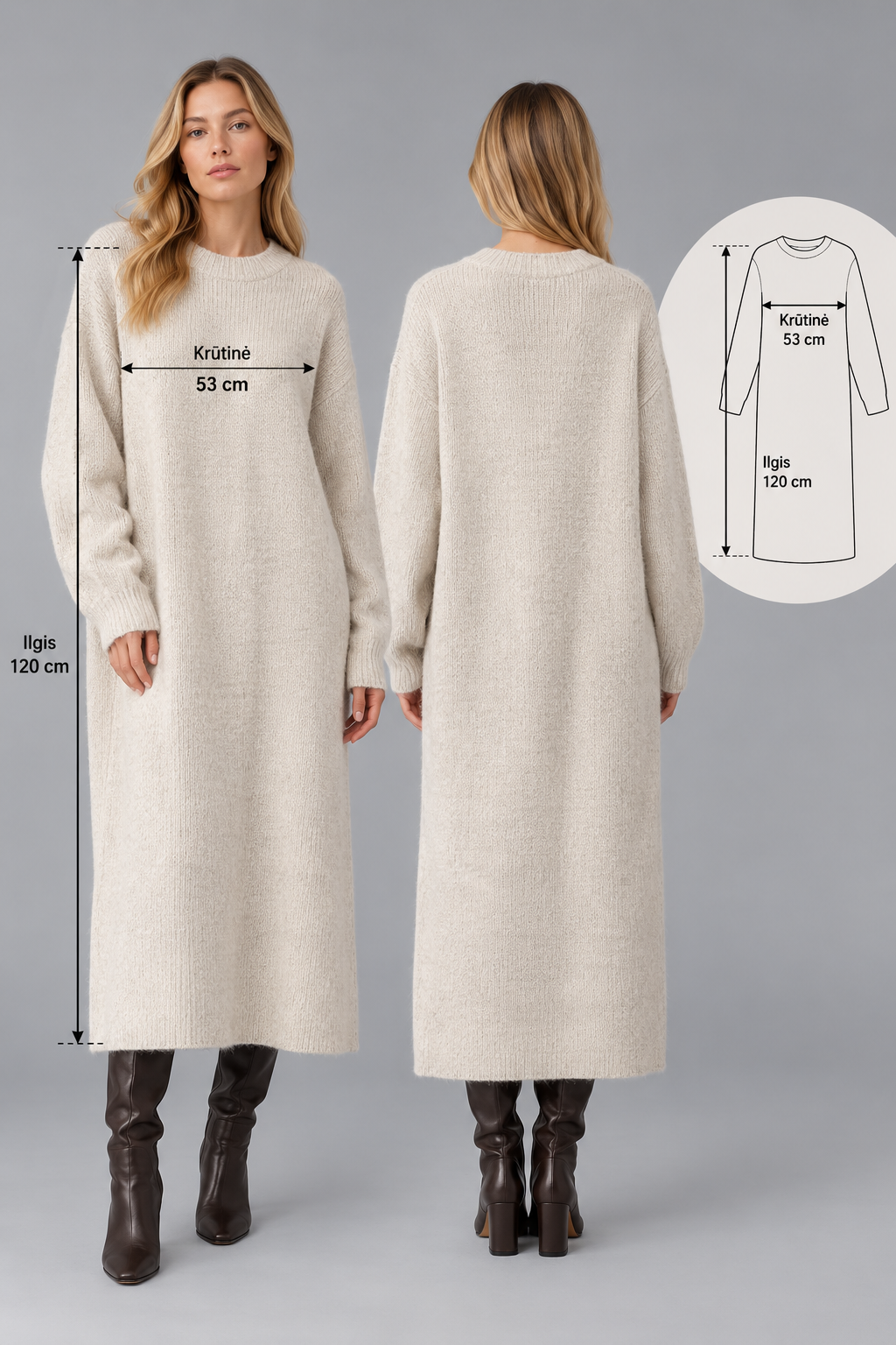 & Other Stories šviesiai smėlinė alpakos-vilnos megzta suknelė – oversize silueto, S dydis